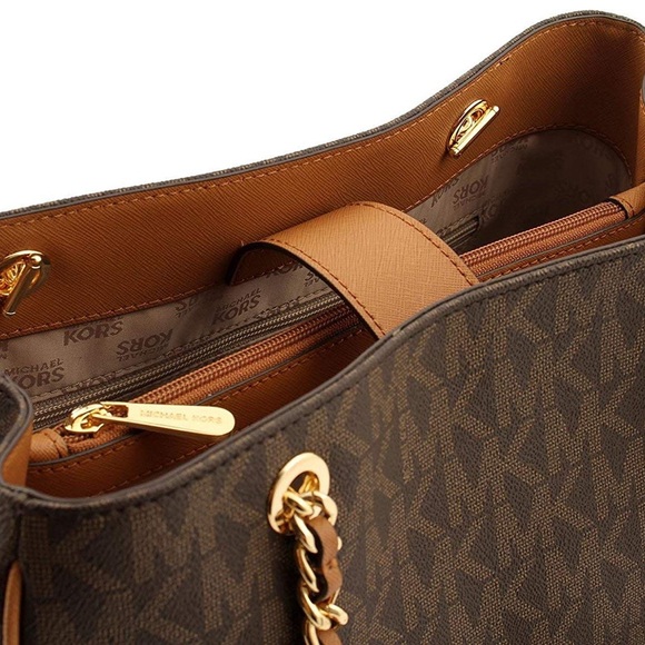 Michael Kors Women's Signature PVC Susannah Brown Large Tote Satchel - Picture 5 of 13